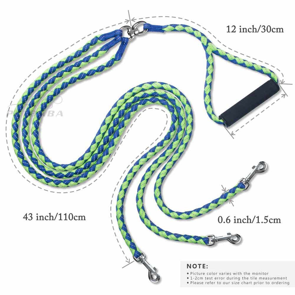 PETBABA 4.6ft No Tangle Dog Leash Coupler, Reflective Triple Lead for 3 Medium Large Dogs, Soft Padded Handle, Green