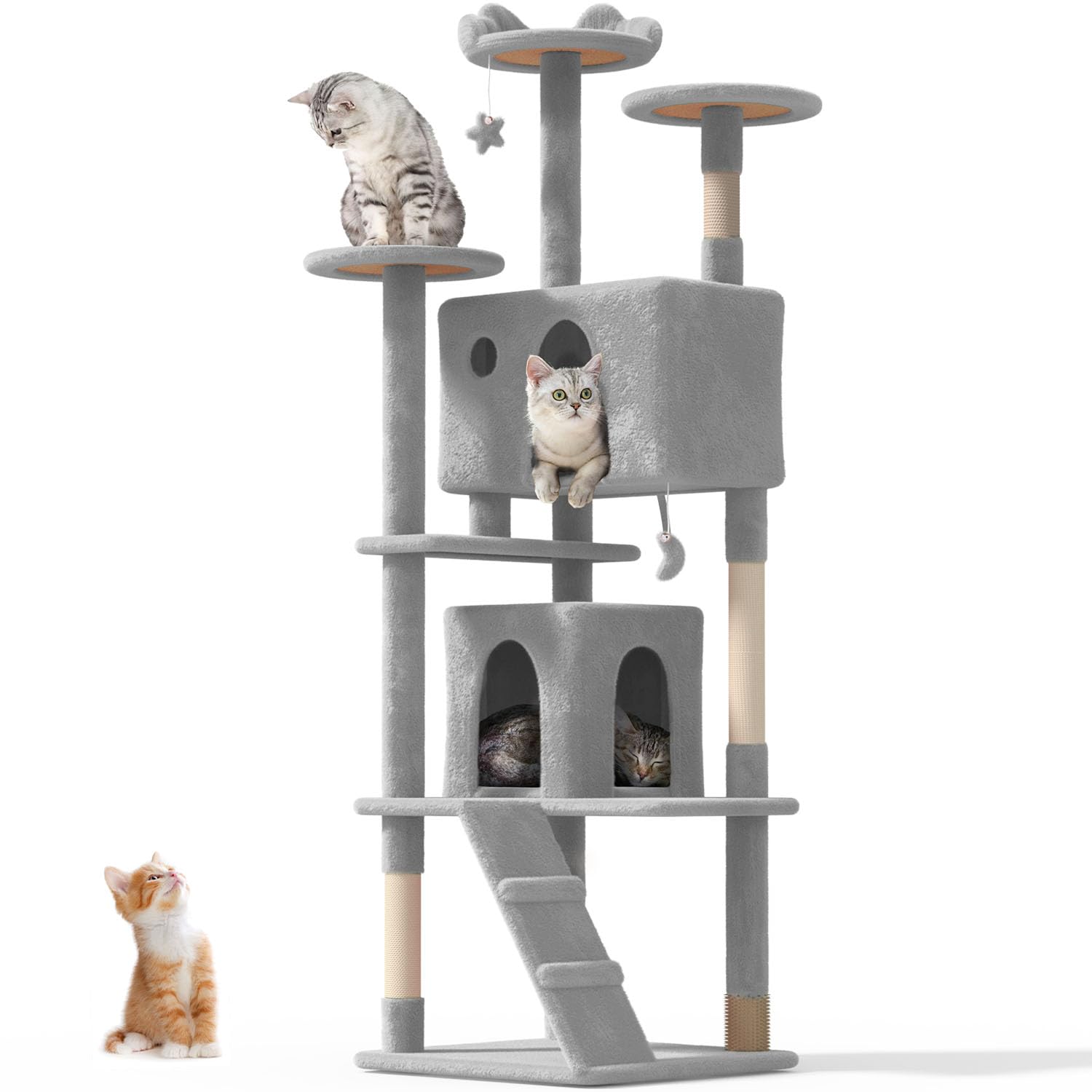 Os Motor 77'' Cat Tree Tower For Indoor Cats Large Adult,Cute/Tall Modern Cat Tree For Big Cats 20 Lbs,Plush Multi-Level Cat Con