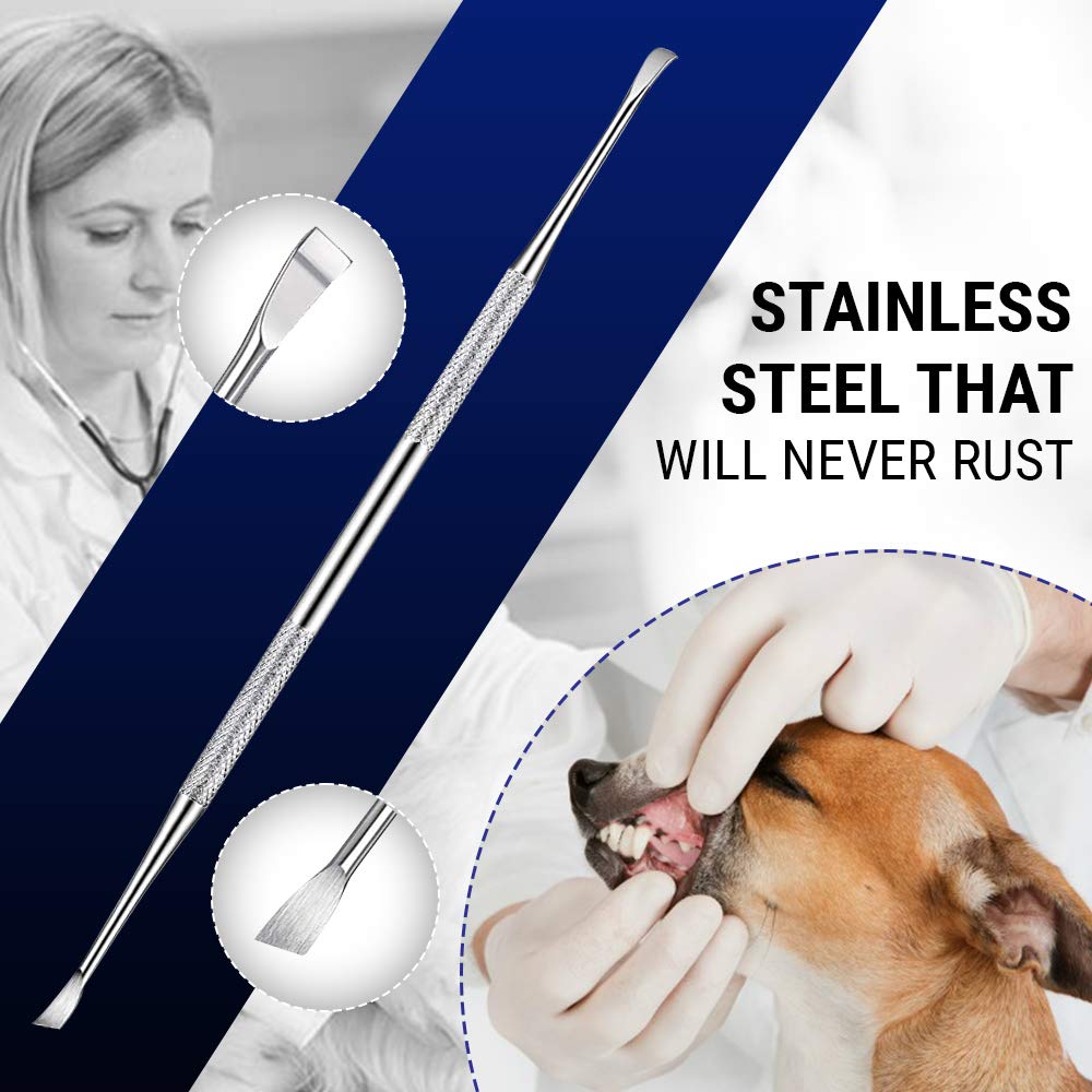 Pet Teeth Cleaning Tools - 6.5 Inch double header Tarter & Plaque remover tool for cats and dogs. Stainless Steel That Will Not