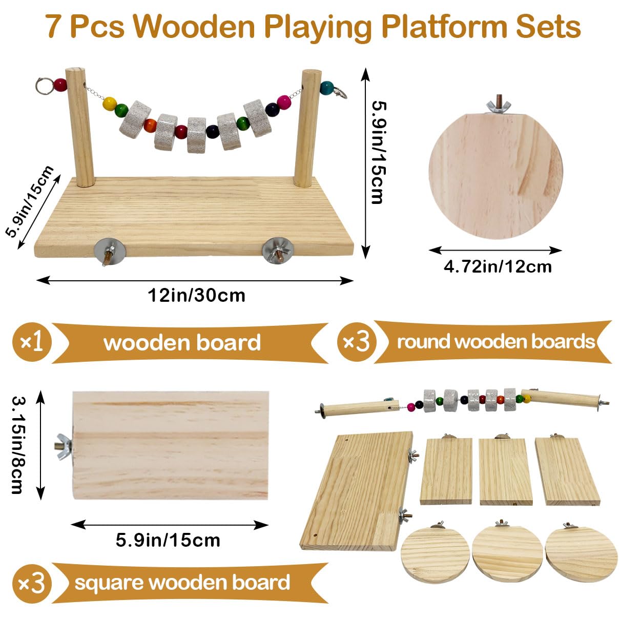 Niwaes 7 Pcs Chinchilla Ledges Wood Sets, Hamster Wooden Stand Platform With Lava Ledge Blocks Chew Toys Small Animal Cage Acces