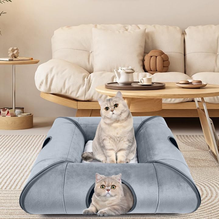 Moysoon Indoor Cat Cave Bed,Sturdy And Scratch Resistant Removable Cat Tunnel Bed With Removable Soft Pad, Suitable For Small Ca