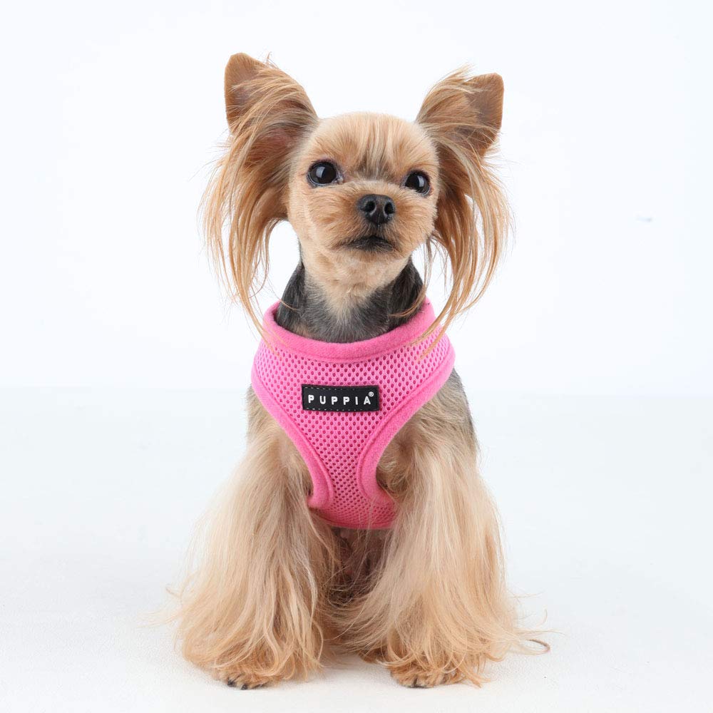 Puppia Soft Dog Harness No Choke Over-The-Head Triple Layered Breathable Mesh Adjustable Chest Belt And Quick-Release Buckle, Pink, Small