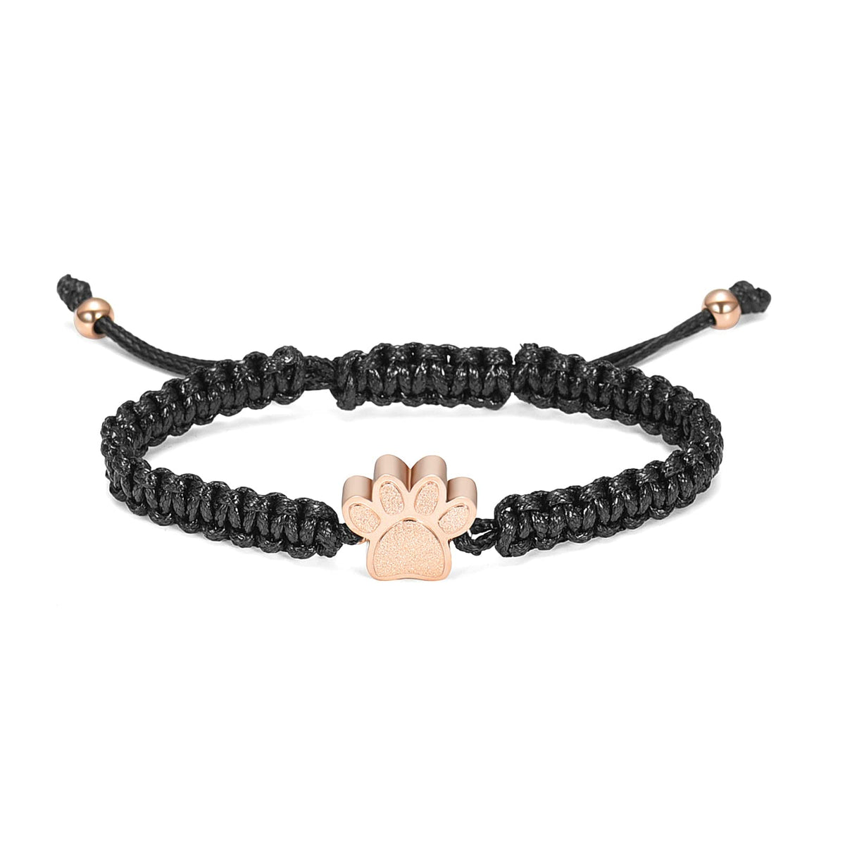 Constantlife Cremation Bracelet For Pets Ashes - Dog Paw Pendant Bangle Stainless Steel Memorial Urn Jewelry (Black Rope-Rose Go