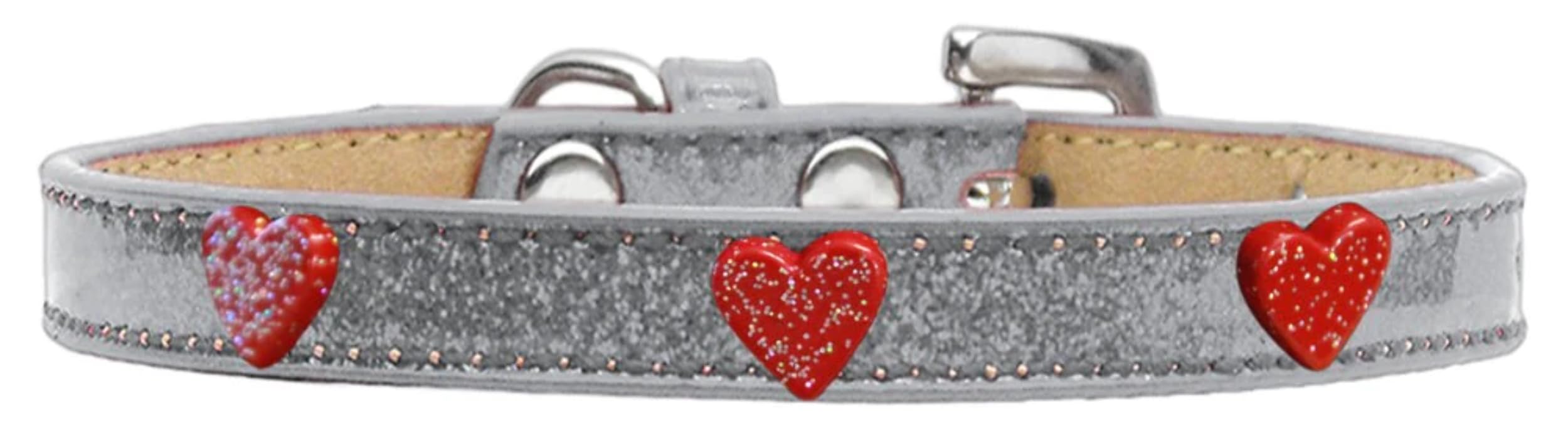 Dog, Puppy & Pet Widget Ice Cream Collar, Red Glitter Heart Black 16