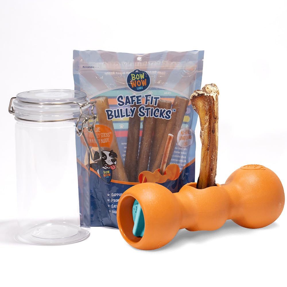 Bow Wow Labs New Bow Wow Buddy Starter Kit - Bully Sticks & Anti-Choking Bully Stick Holder Safety Device for Dogs (XS)