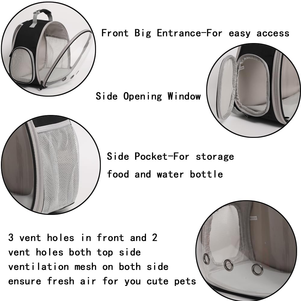 Guinea Pig Backpack Carrier, Bearded Dragon Carrier Backpack With Clear Bubble Window,Small Animal Travel Backpack For Hedgehog Rat Parrot,Rabbit,Sugar Glider,Airline Approved(Black, Backpack)