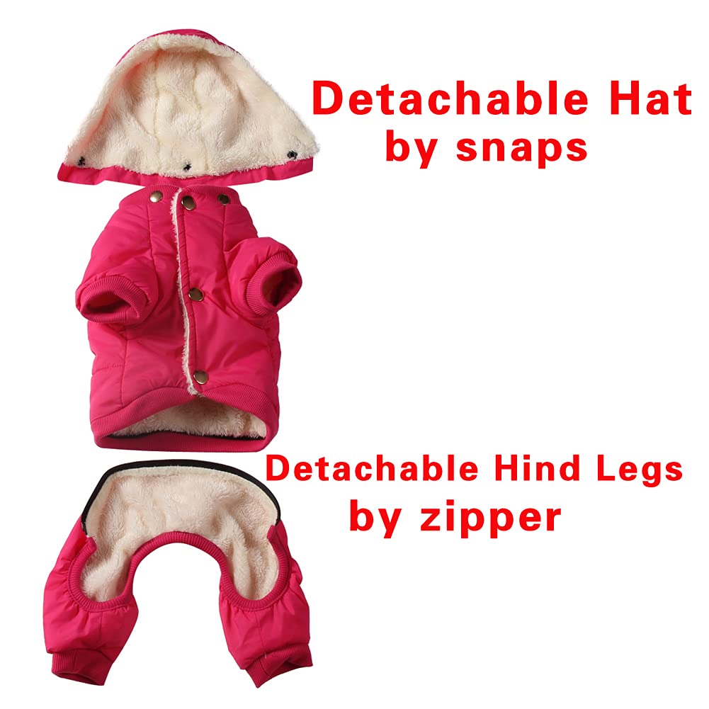 Joydaog Fleece Lined Dog Coat With Detachable Hood And Detachable Hind Legs,Warm Puppy Jacket In Winter(Pink Xs)