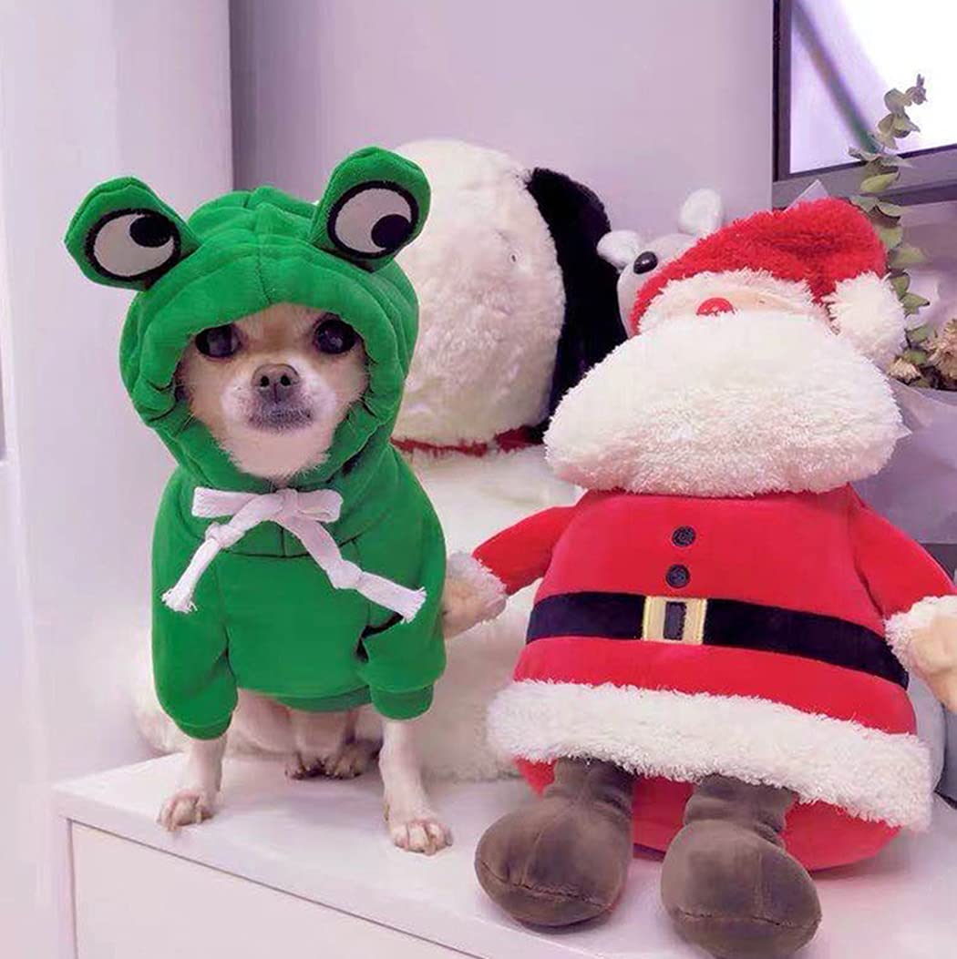 Xiaoyu Pet Clothes Dog Hoodies Warm Sweatshirt Coat Puppy Autumn Winter Apparel Jumpsuit With Eye Hood, Frog, L