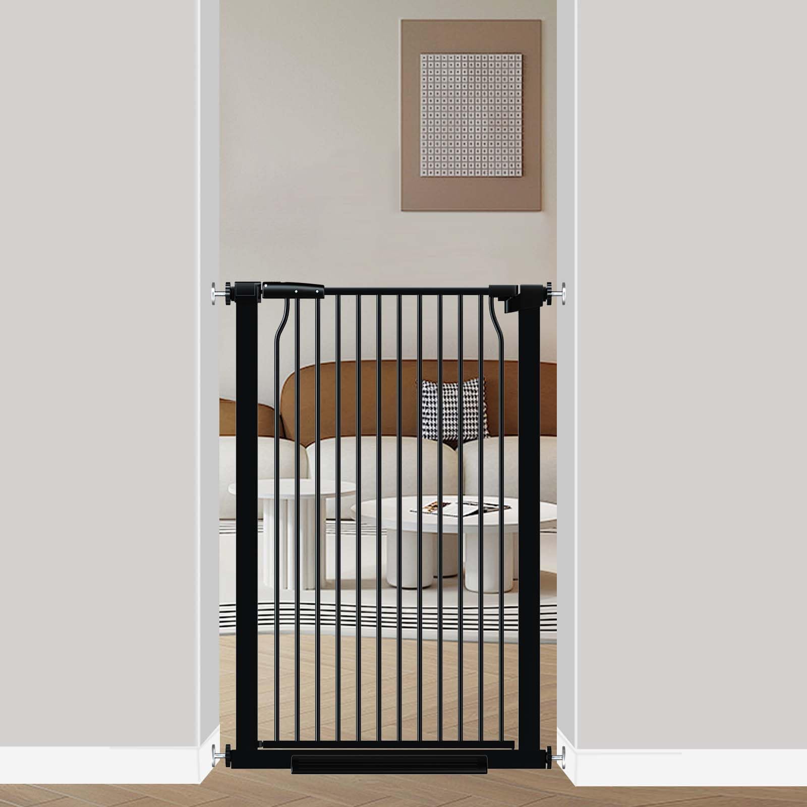 flower frail 40.5 '' Extra Tall Baby Gate for Stairs, 63 ''-65.7 '' Extra Wide Long Dog Pet Gate, Auto Close Safety Child Gate I