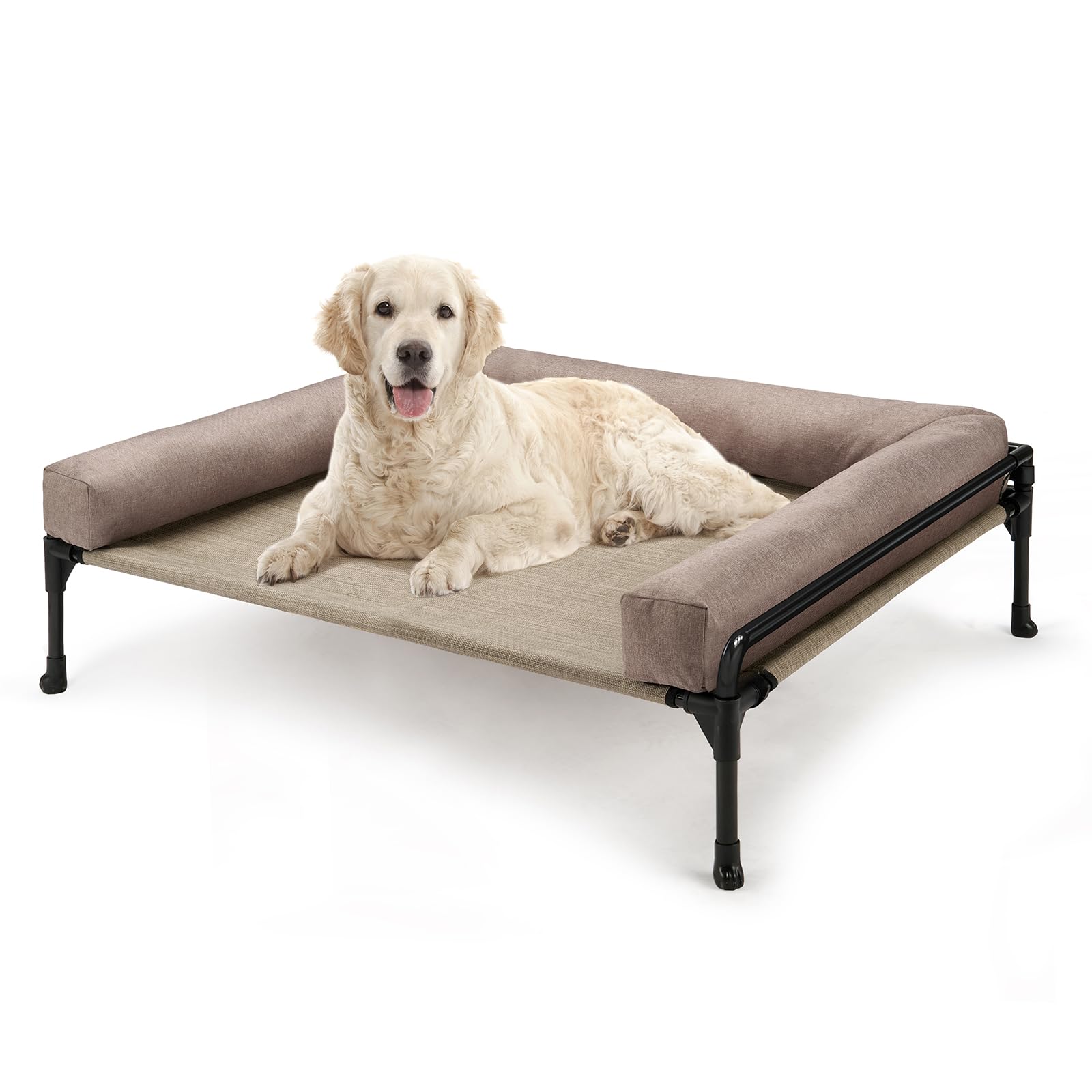 Veehoo Elevated Raised Dog Bed-Cooling Outdoor Dog Cot Bed For Large Sized Dogs Three-Sided Fence Raised Pet Cot With Mesh &No-S