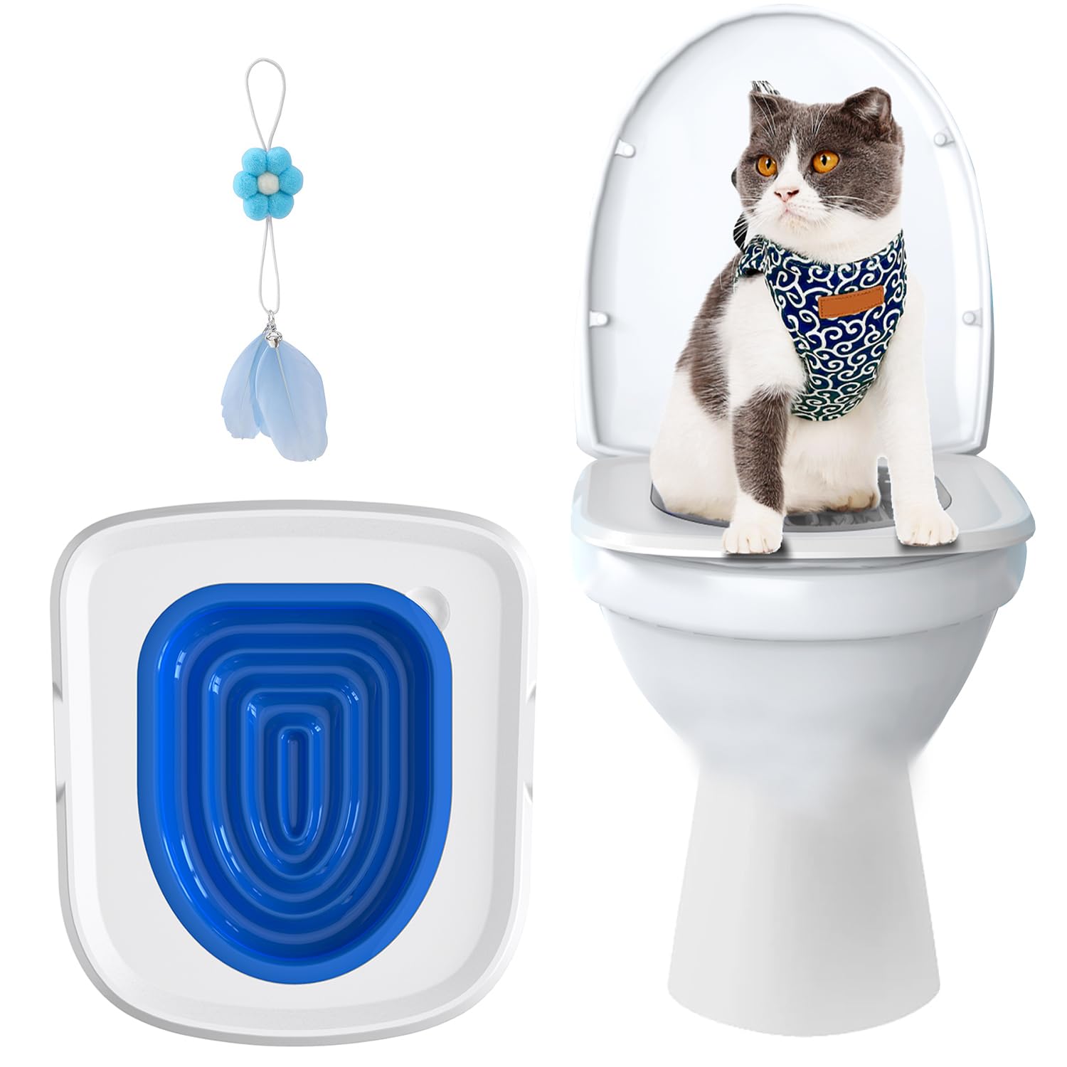 Cat Toilet Training Systems,Cat Toilet Training Kit,Reusable Plastic Trainer For Pet Cleaning With 1 Replaceable Cat Feather Toy