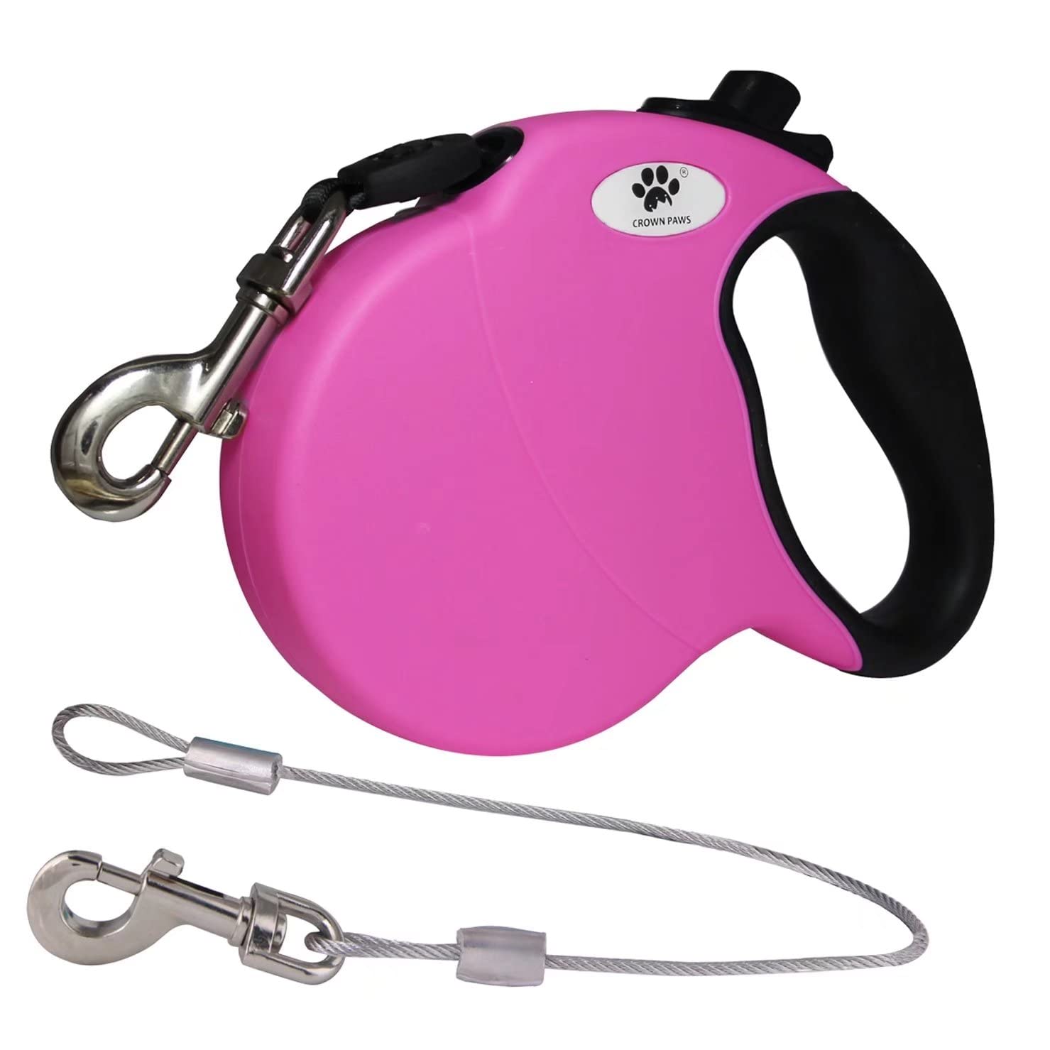 Crown Paws 16Ft Retractable Dog Leash For Large Breed Dogs Up To 110 Lbs With A Detachable Chew Proof Extender Wire Ropes (Pink 