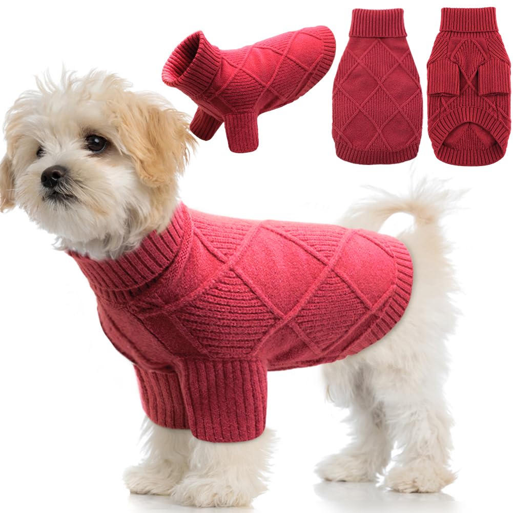 Emust Pet Sweater, Cute Dog Sweaters For Medium Dogs With Diamond Pattern, Warm Dog Sweater For Cold Weather, Red L