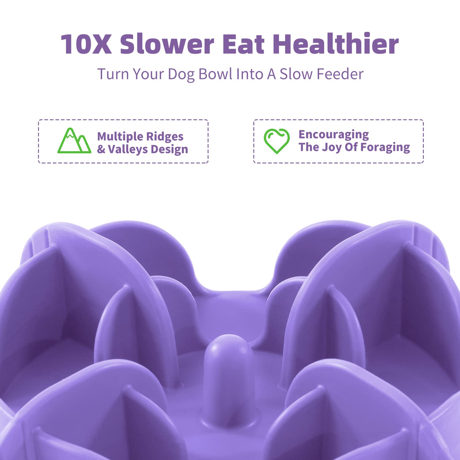 Jaoul Dog Bowl Slow Feeder, X-Large 7 Inch Cuttable Slow Feeder Bowl Insert For Small Medium Large Size Dog Bowls (Large, Purple