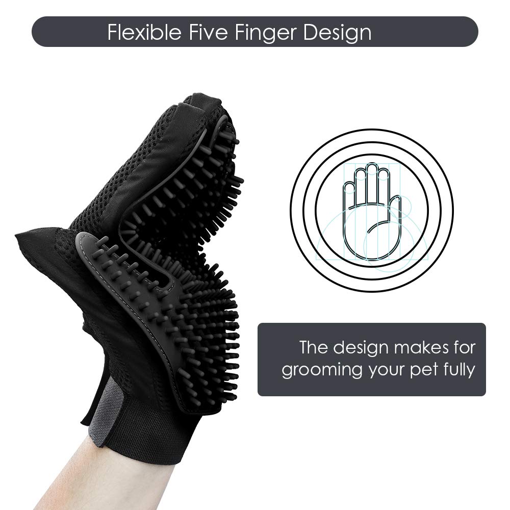 Upgrade Version Pet Grooming Glove - Gentle Deshedding Brush Glove For Dogs, Cats & Horses With Long And Short Fur - Efficient P