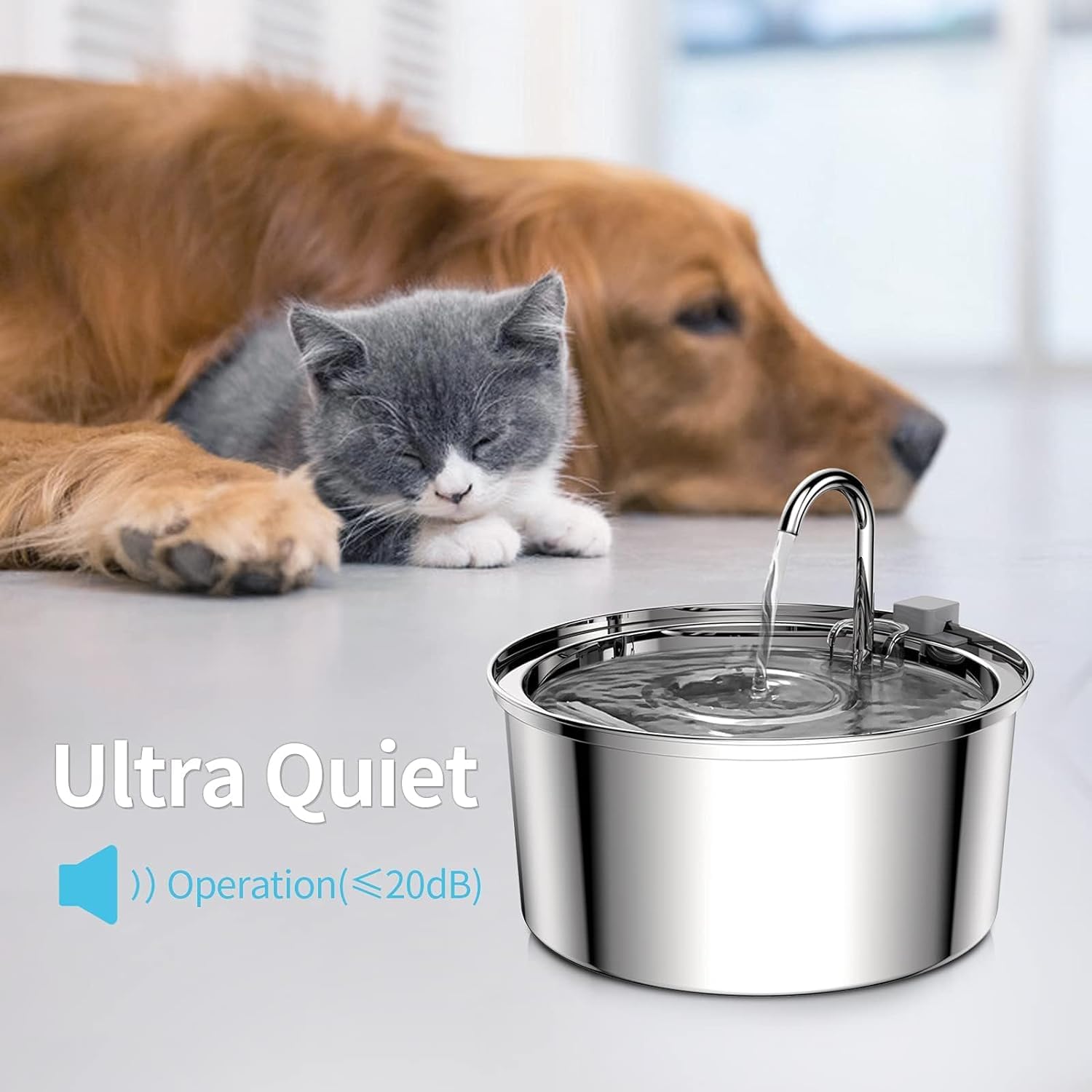 Tomxcute Cat Water Fountain Stainless Steel - 108Oz/3.2L Cat Fountain For Drinking- Large Capacity Pet Water Fountain - Cat Feed