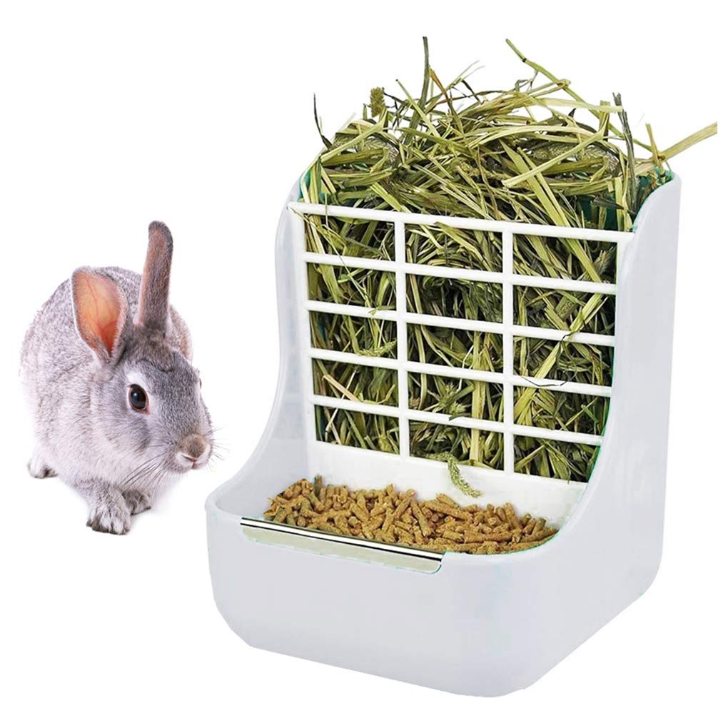 Rabbit Supplies With Bowl & Hay Feeder - Accessories For Bunnies & Guinea Pigs, 6X6X7 Inches (White)