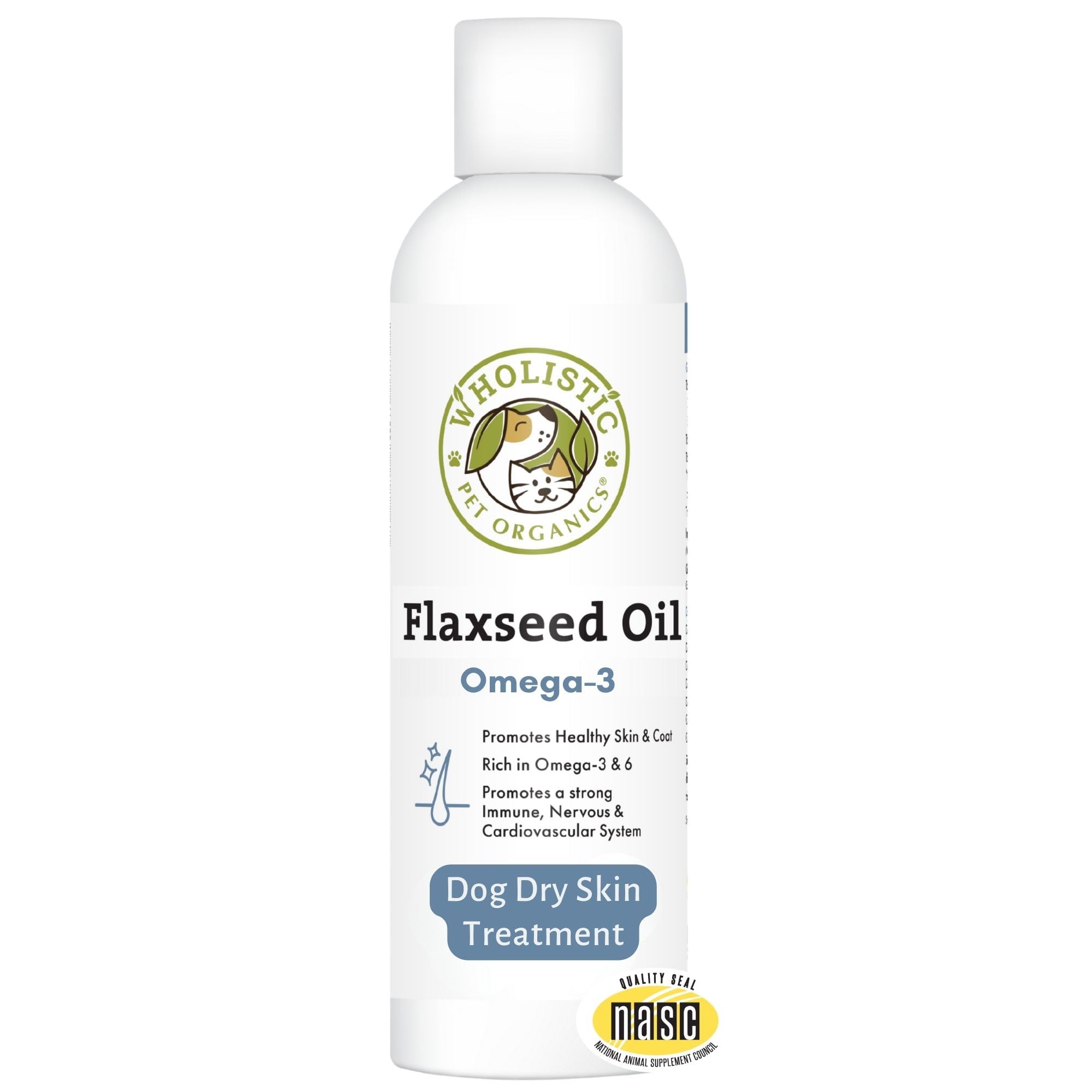 Wholistic Pet Organics Flaxseed Oil for Dogs - 16 Oz - Omega 3 Supplement for Dog Itchy Skin, Dry Skin Relief & Shedding - Skin 