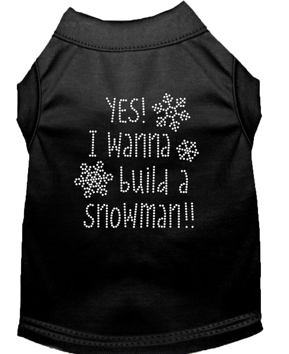Christmas Pet Dog & Cat Shirt Rhinestone, 'Yes, I Want To Build A Snowman' Black Md (6-10 Lbs.)