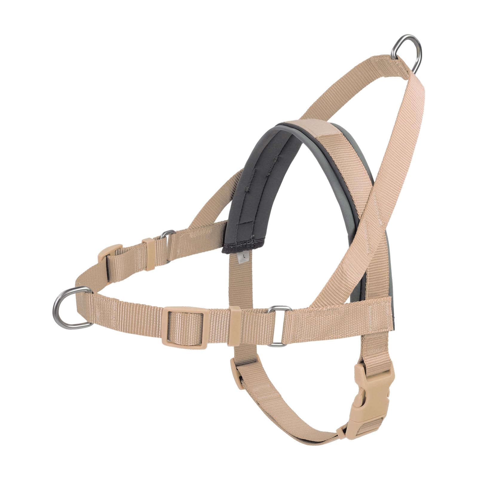 Wisedog No Pull Dog Harness - Adjustable Webbing Dog Halter Harness With Reflective Soft Padded For Large Dogs(Sand Color, L|Nec