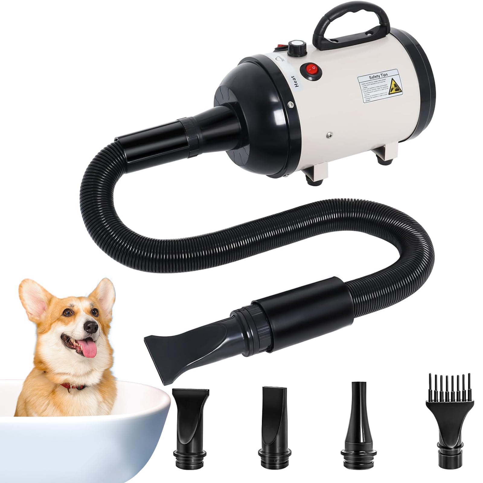Dog Dryer For Large Dogs, 5.2Hp 3800W High Velocity Pet Hair Dryers With Heater For Grooming, Spind Temperature Adjustable Pet D