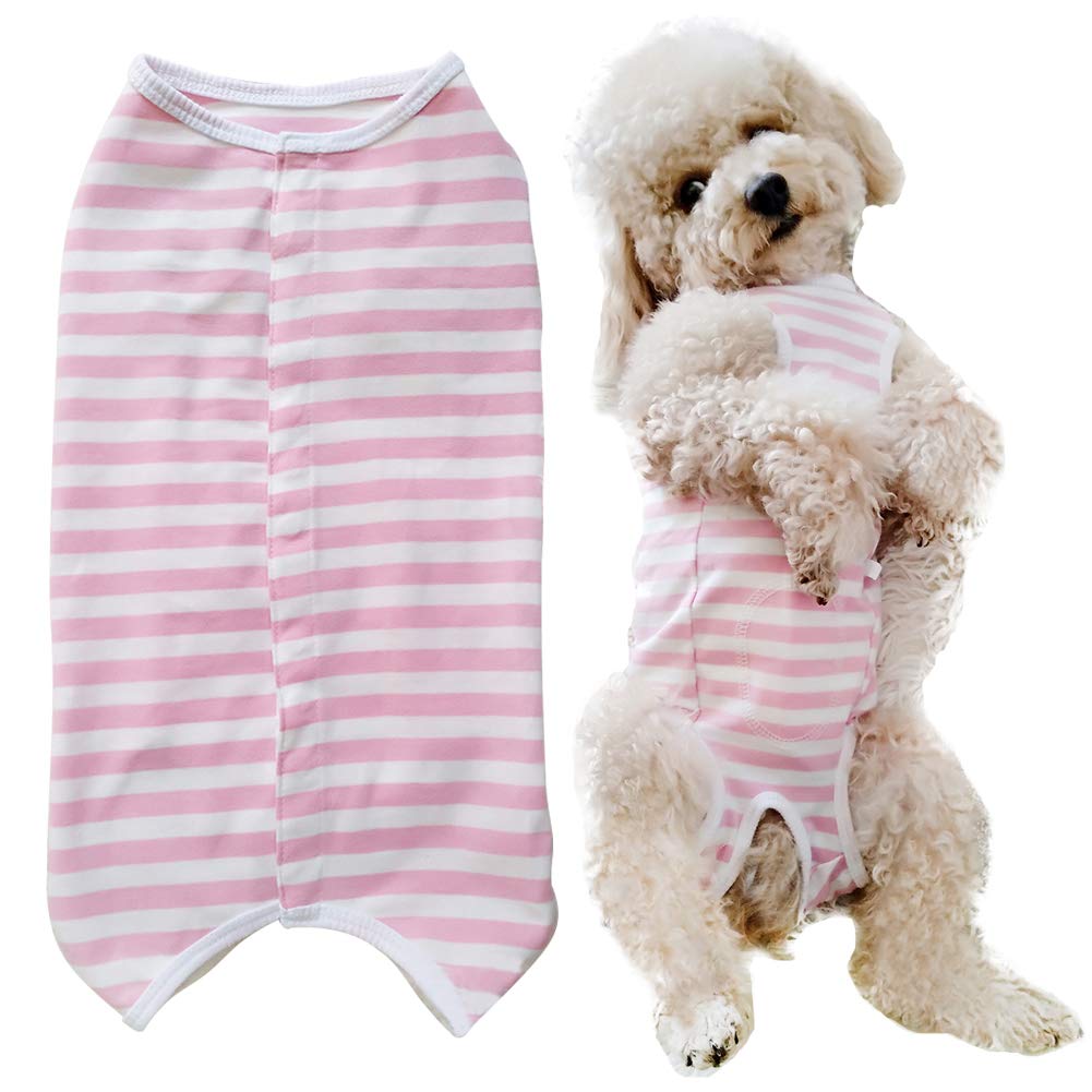 Dogs Recovery Suit Post Surgery Shirt For Puppy, Wound Protective Clothes For Little Animals(Pink White Stripe-L)