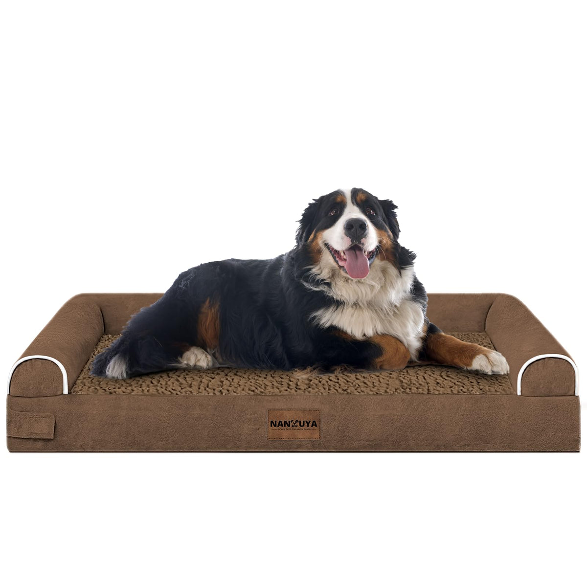 Large Dog Bed Orthopedic Washable: Jumbo Dog Bed Bolster Extra Large Dogs Egg Crate Foam Sofa Couch Waterproof Removable Cover - Coffee