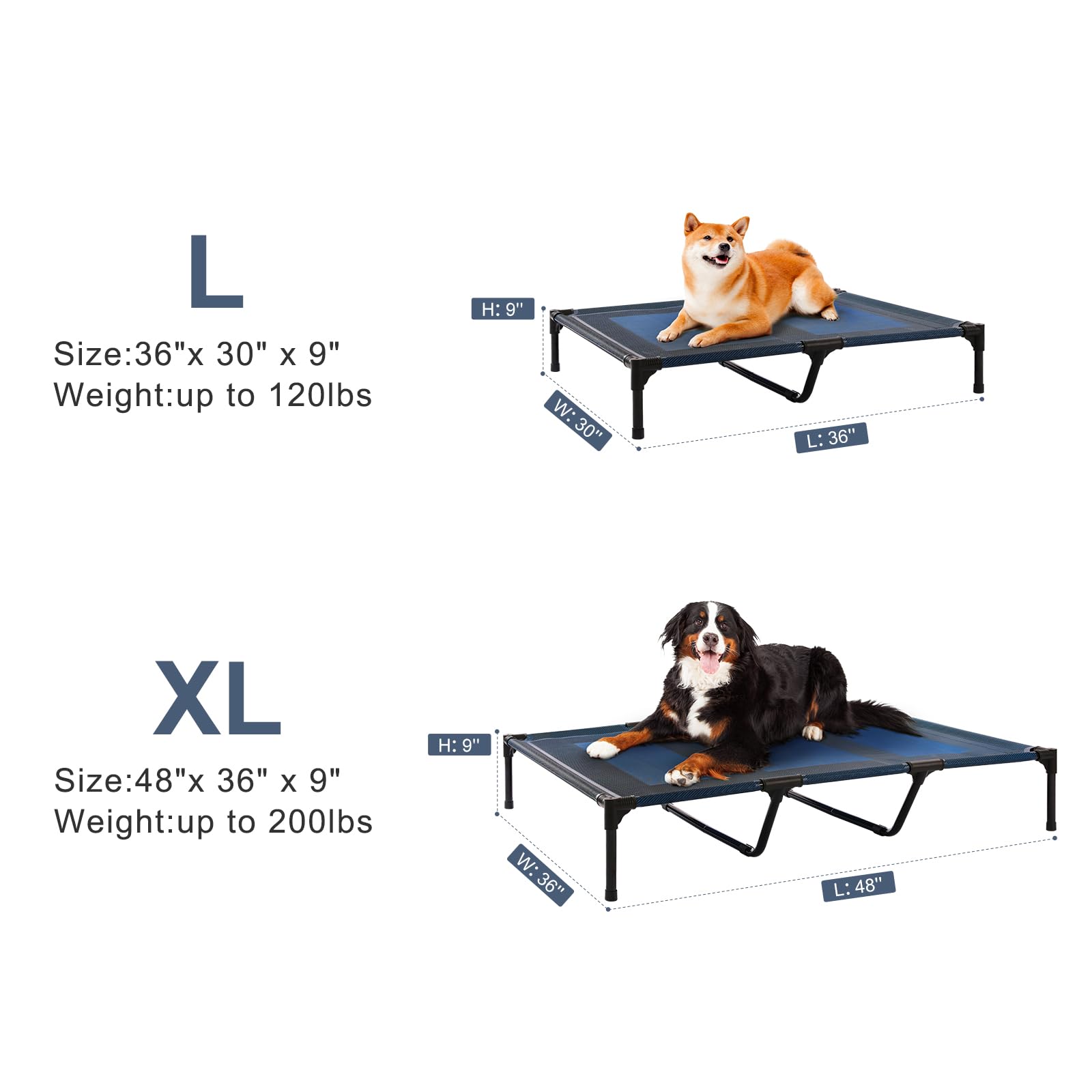 Petizer 36'' Elevated Dog Bed For Large Dogs, Outdoor Dog Cot Bed Waterproof, Xl Dog Bed With Supporting Bars - Up To 120 Lbs, W