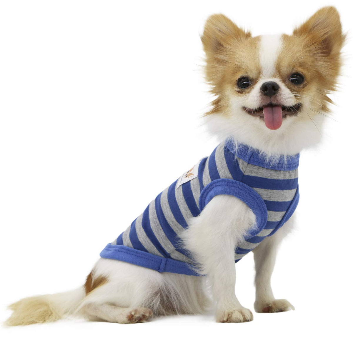 Lophipets 100% Cotton Striped Dog Shirts For Small Dogs Chihuahua Puppy Clothes Tank Vest-Blue And Gray Strips/L