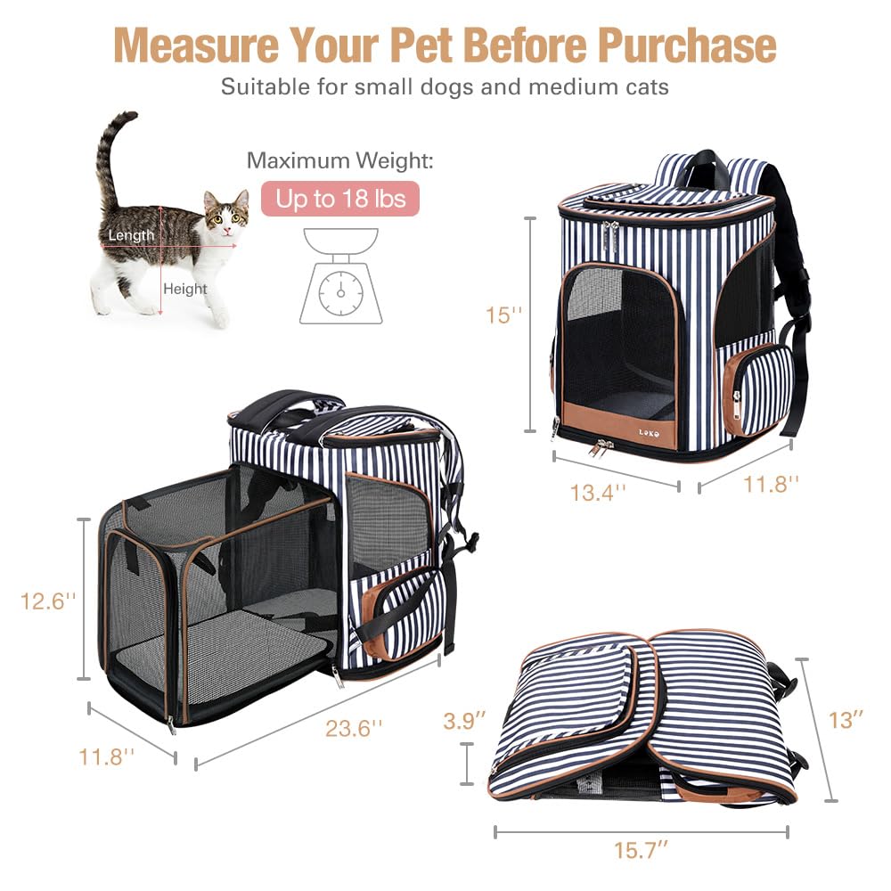 Lekereise Pet Carrier Backpack Expandable Cat Backpack For Small Dogs Cats, Dog Backpack Bag With Breathable Mesh And Inner Safe