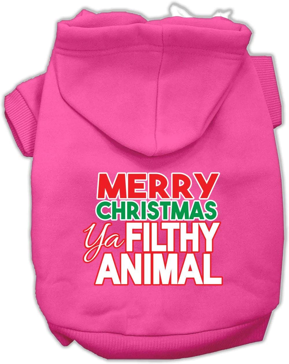 Christmas Pet Dog & Cat Hoodie Screen Printed, 'Merry Christmas Ya Filthy Animal' Light Pink 3Xl (25-35 Lbs.)