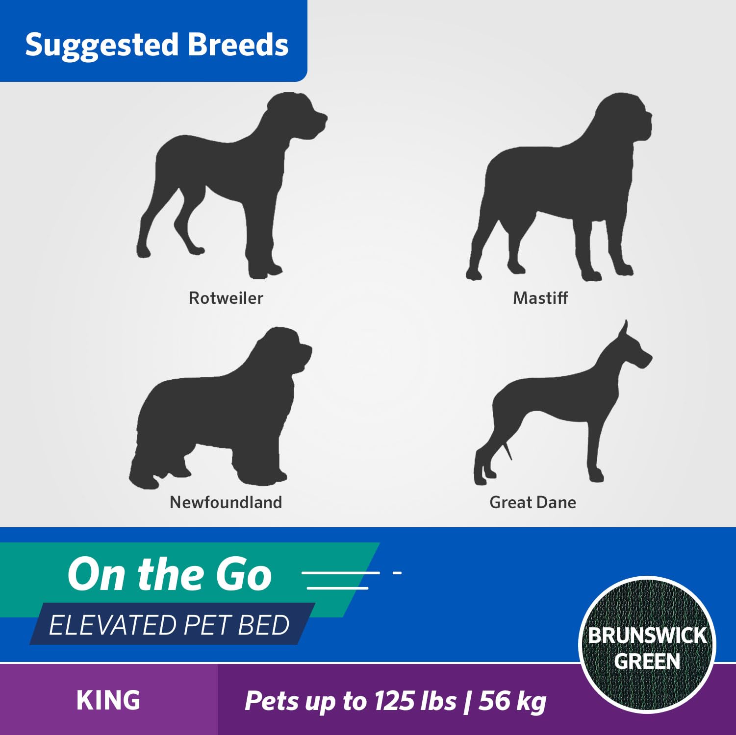 Coolaroo On The Go Pet Bed - Brunswick Green - Xl (41'' X 41'')