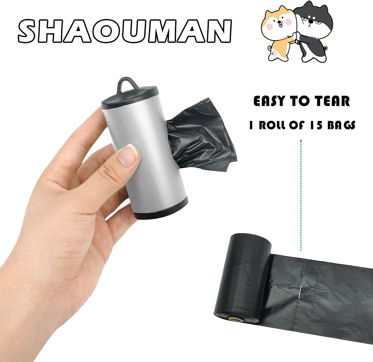 Shaouman 2 Pack Metal Dog Poop Bags Holder Aluminum Poo Bags Dispenser With 30 Black Unscented Pet Waste Bags And 3 Leash Accessories For Dog Walking(2 Holders 30 Bags,Silver)