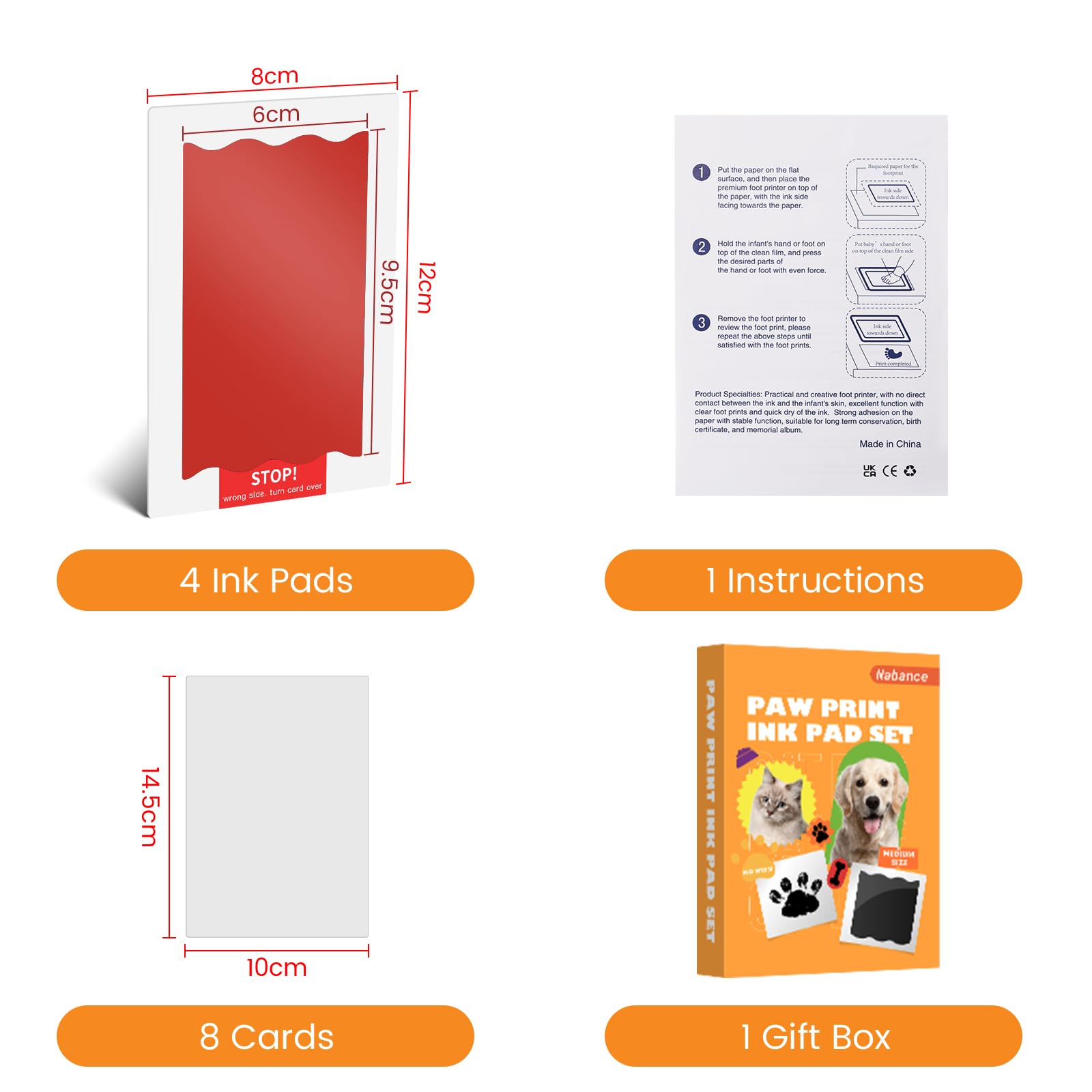 Nabance Baby Hand and Footprint Kit, Paw Print Kit, Dog Paw Nose Print Kit, 4 Colour Inkless Print Pads, 8 Imprint Cards, No Mes