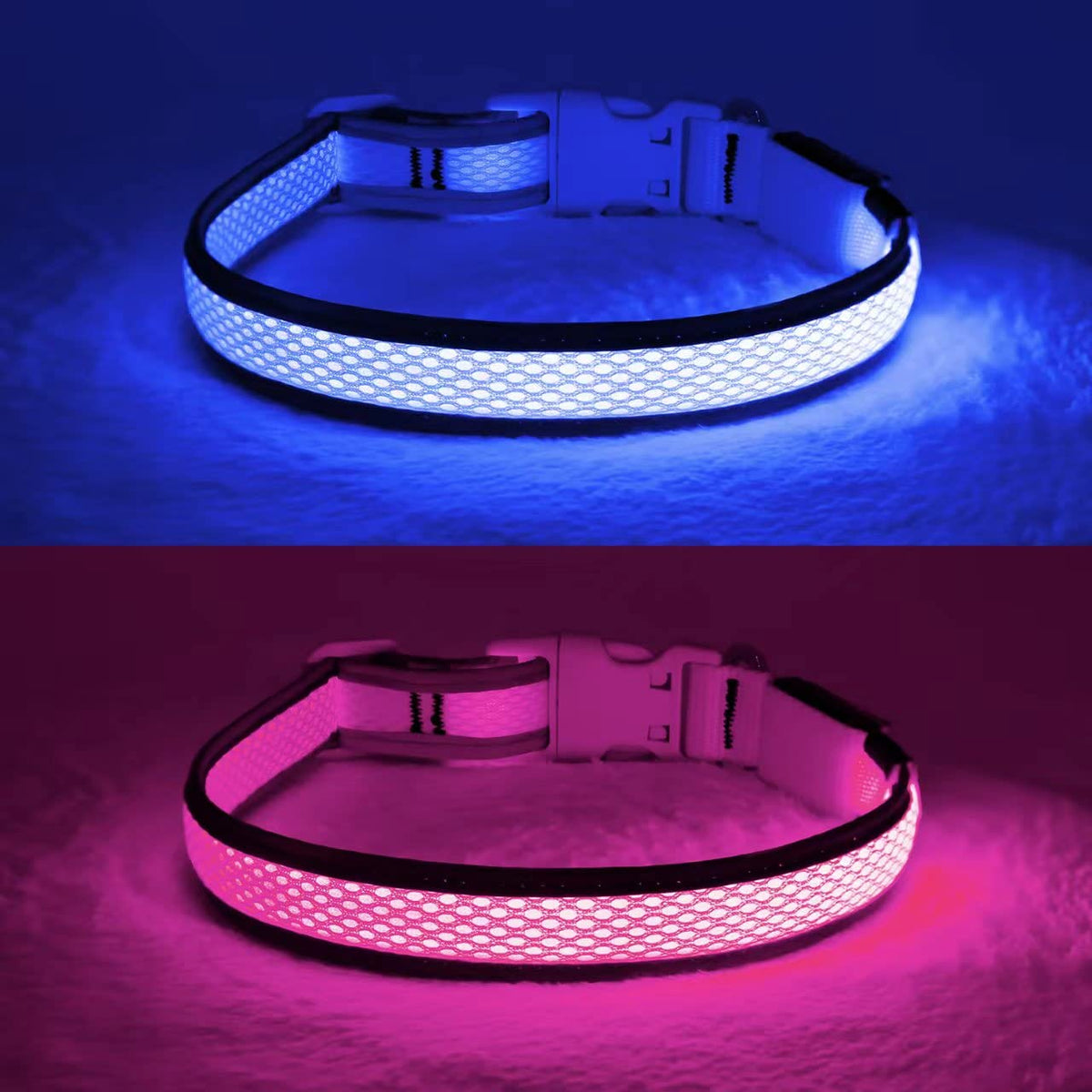 Yfbrite Light Up Dog Collar, Rechargeable Led Dog Collar, Flashing Dog Collar, Adjustable Reflective Dog Collar Safety Glowing At Night (Blue, Large)