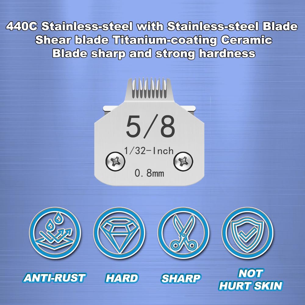 Trah 5/8 Blade Dog Grooming Clipper Replacement Blades Compatible With Andis Dog Clippers,Most A5, Km Series Clippers,Detachable