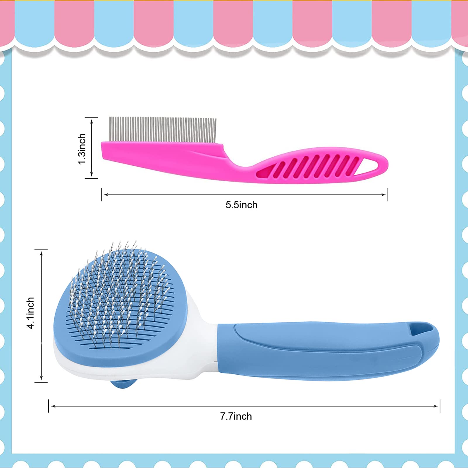 Cat Brush For Shedding And Grooming, Pet Self Cleaning Slicker Brush With Cat Hair Comb By Kalamanda (Blue)
