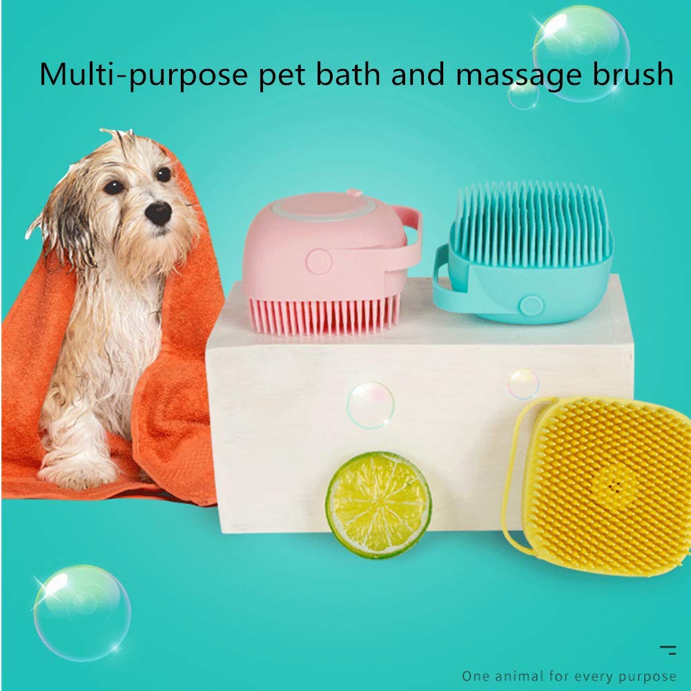 Dog Bath Brush - Misthis Pet Massage Brush Shampoo Dispenser Soft Silicone Brush Rubber Bristle For Dogs And Cats Shower Grooming(Blue)