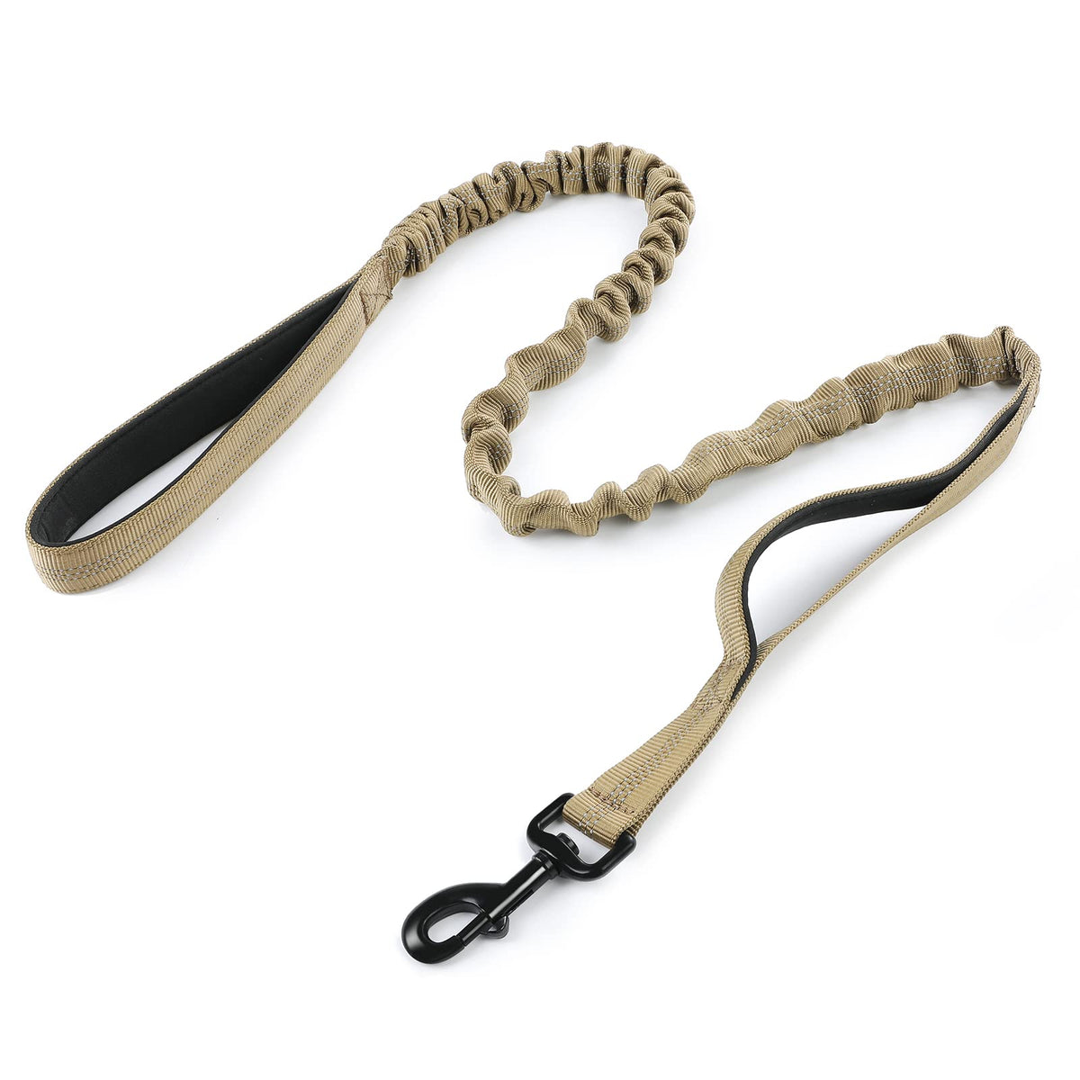 Rabbitgoo Tactical Dog Leash, Bungee Dog Training Leash With Shock Absorption, Brown Military Dog Leash With 2 Padded Control Ha