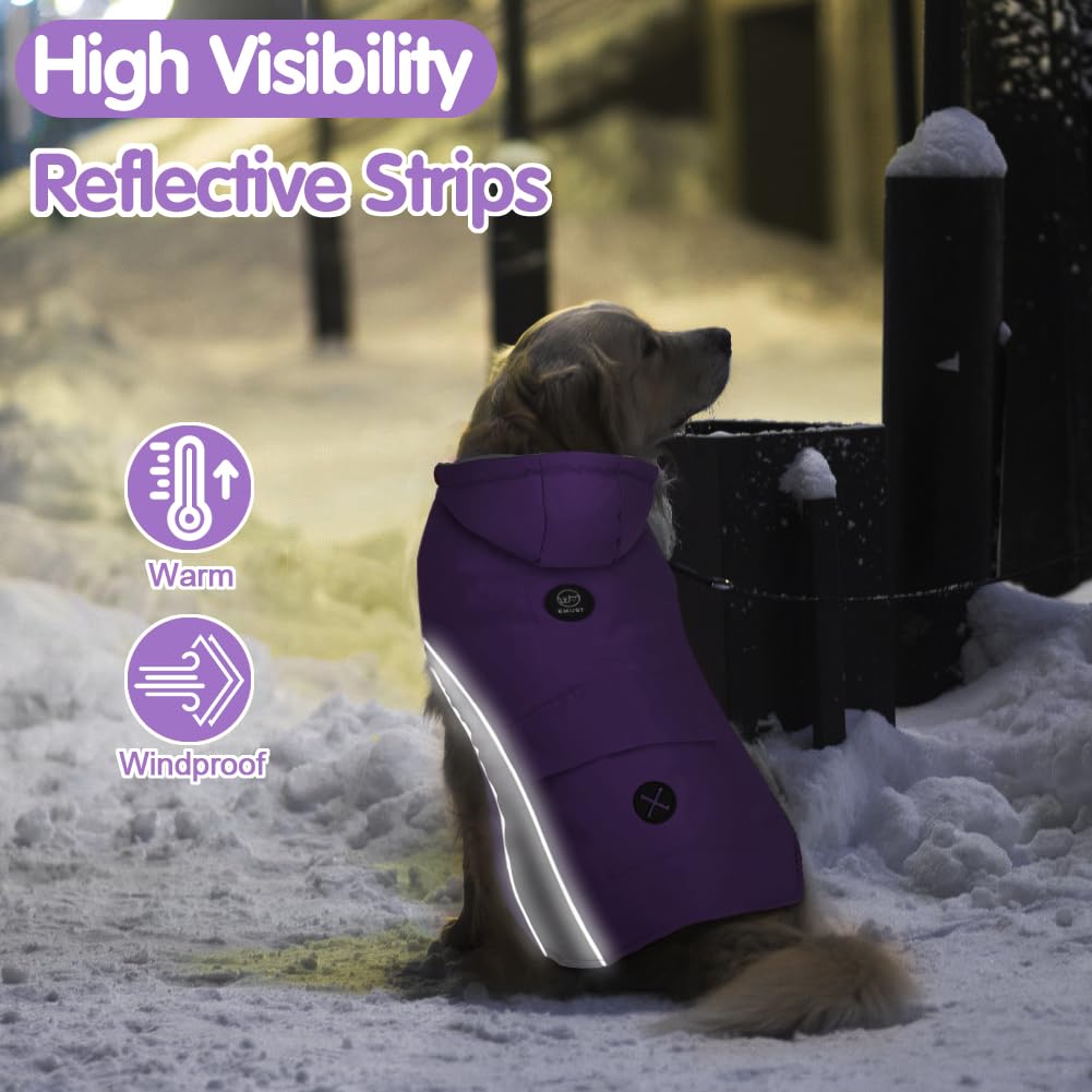 Emust Cozy Dog Vests, Windproof Winter Clothes For Small To Large Dogs, Reflective Strip, Purple
