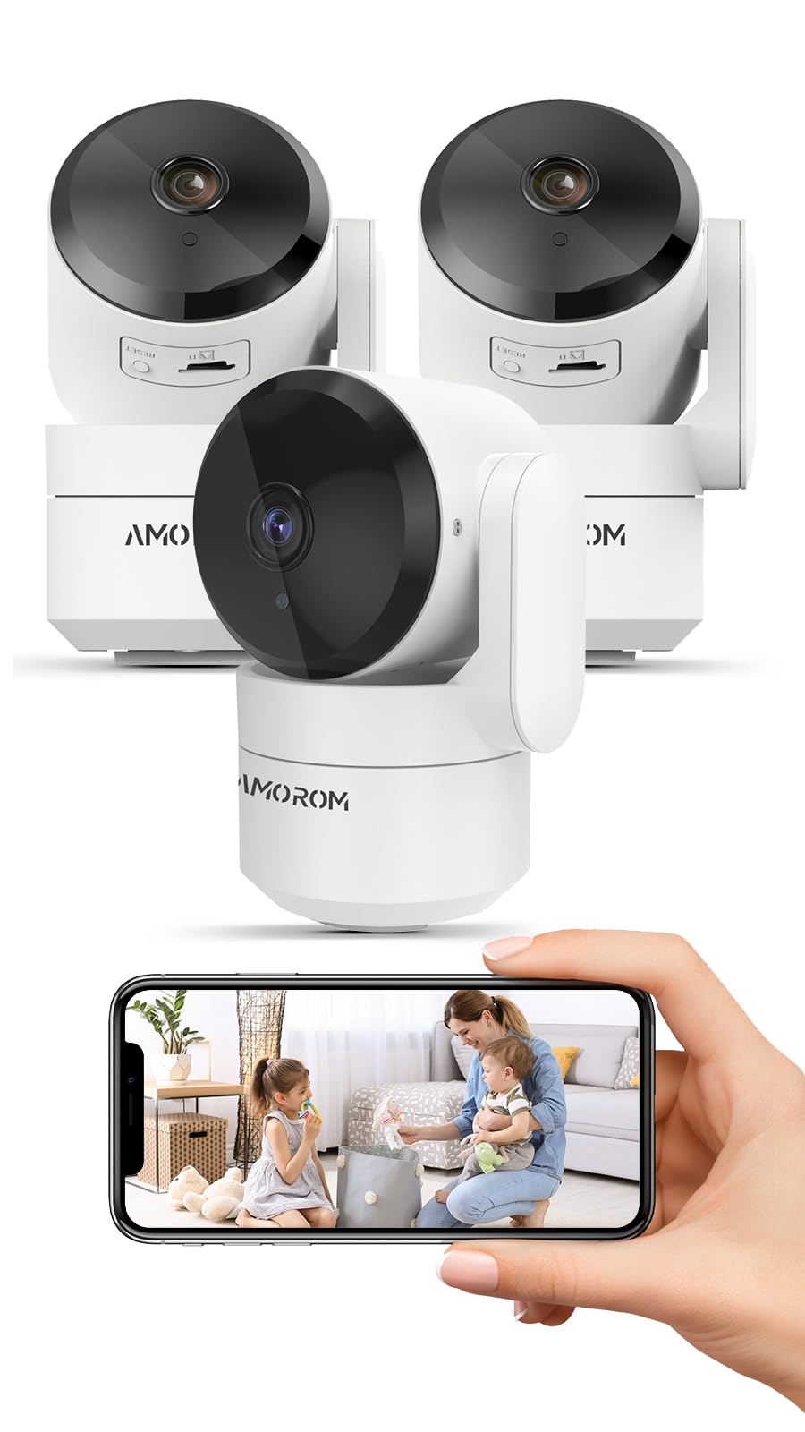 3 Packs Indoor Camera For Home, 2Mp Wifi Security Camera For Baby Room/Apartment 360 Degree Monitor, Night Vision, 2 Way Audio,A