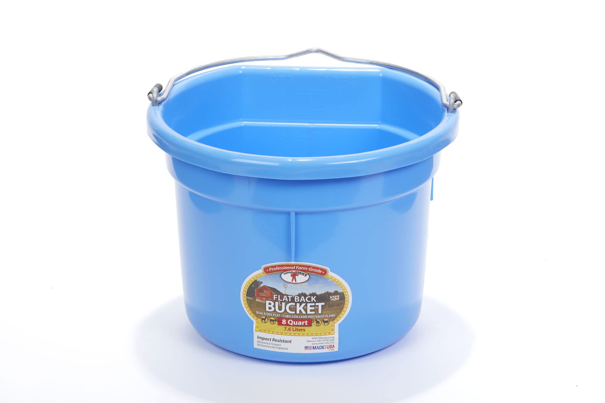 Little Giant Flat Back Plastic Animal Feed Bucket | Animal Feed Bucket with Metal Handle | Horse Stall Feeding and Watering Supp