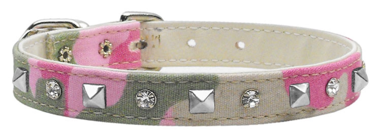 Dog, Puppy and Pet Collar, Camo Crystal & Pyramid Pink Camo 16