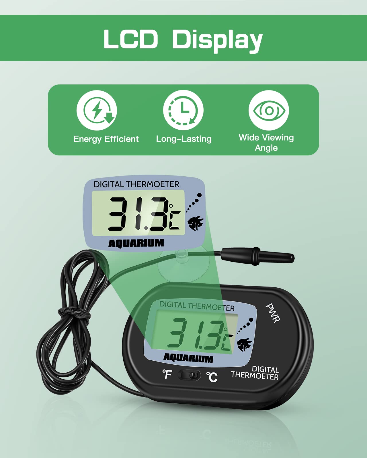 Zacro Digital Aquarium Thermometer, Fish Tank Thermometer, Water Thermometer With Large Lcd Display, Reptile Thermometer For Fis