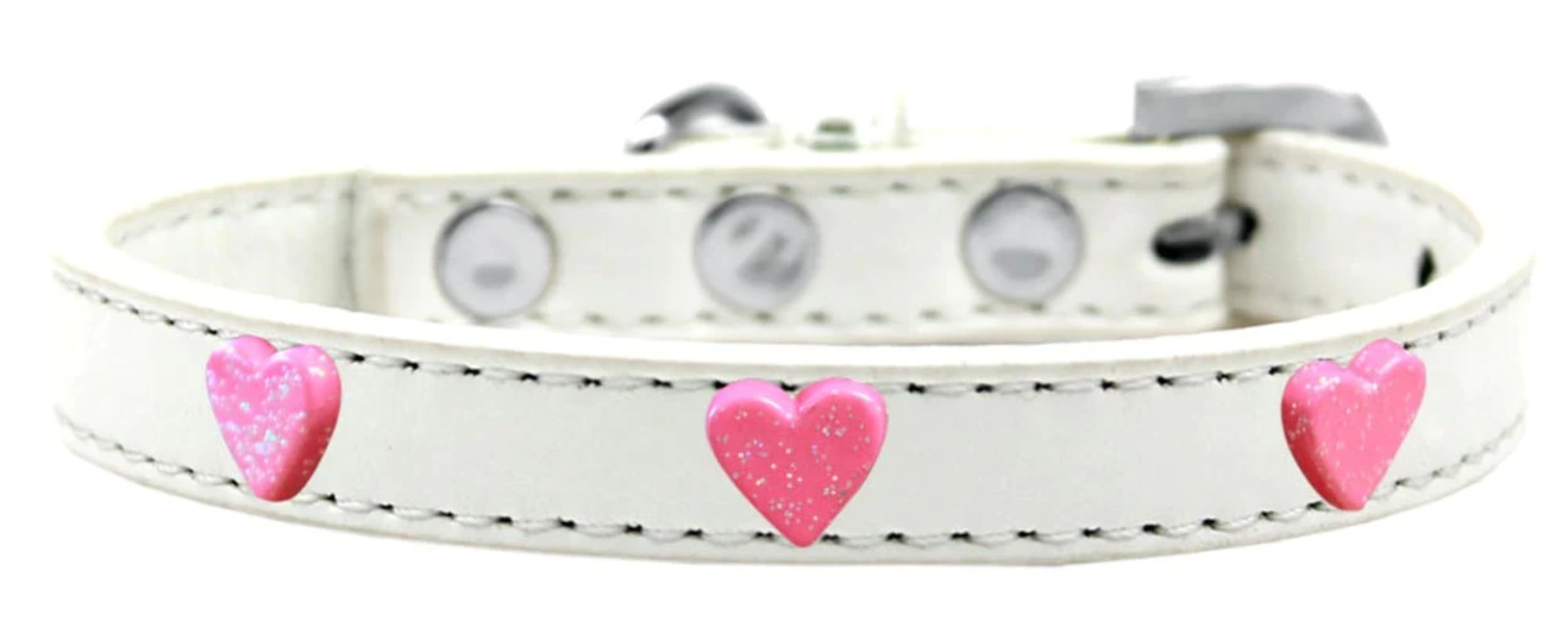 Dog, Puppy & Pet Widget Fashion Collar, Pink Glitter Heart Red 14