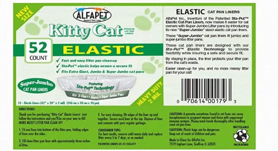 Alfapet Litter Box Elastic Liners 52 Pack-For Extra-Giant, jumbo, super-jumbo Size litter Pans- With Sta-Put Technology for Firm