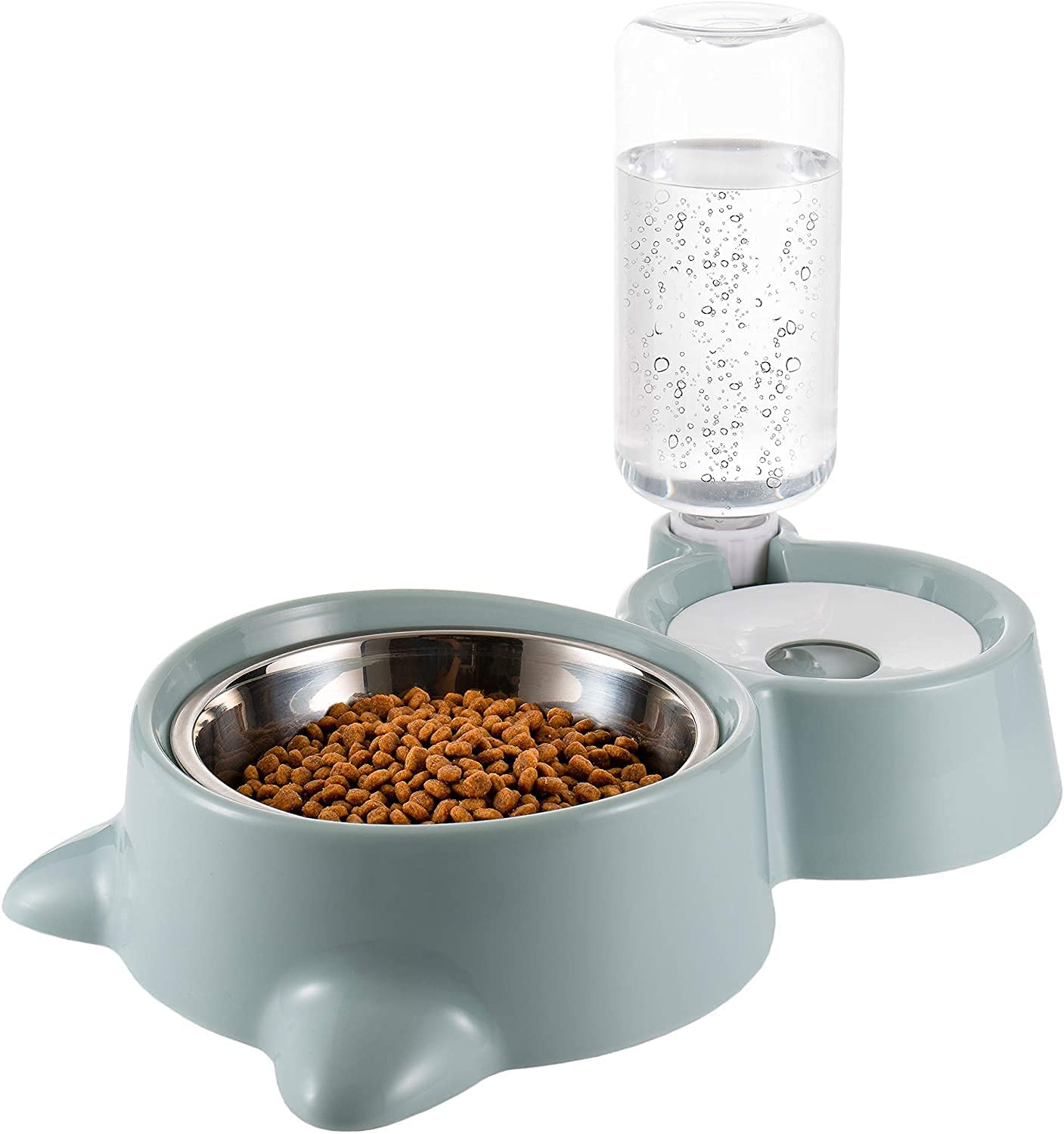 Envop Double Dog Cat Bowls, Water And Food Bowl Set With Detachable Stainless Steel Bowl | Automatic Water Dispenser Bottle | Pe