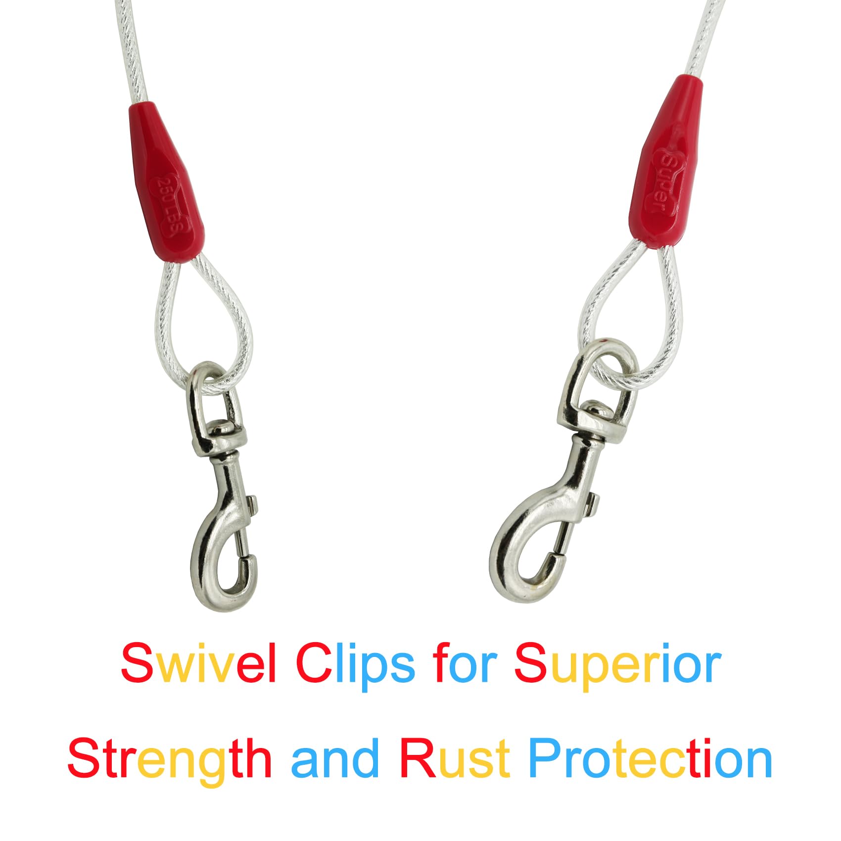 Petest 40Ft Reflective Tie-Out Cable For Super Dogs Up To 250 Pounds