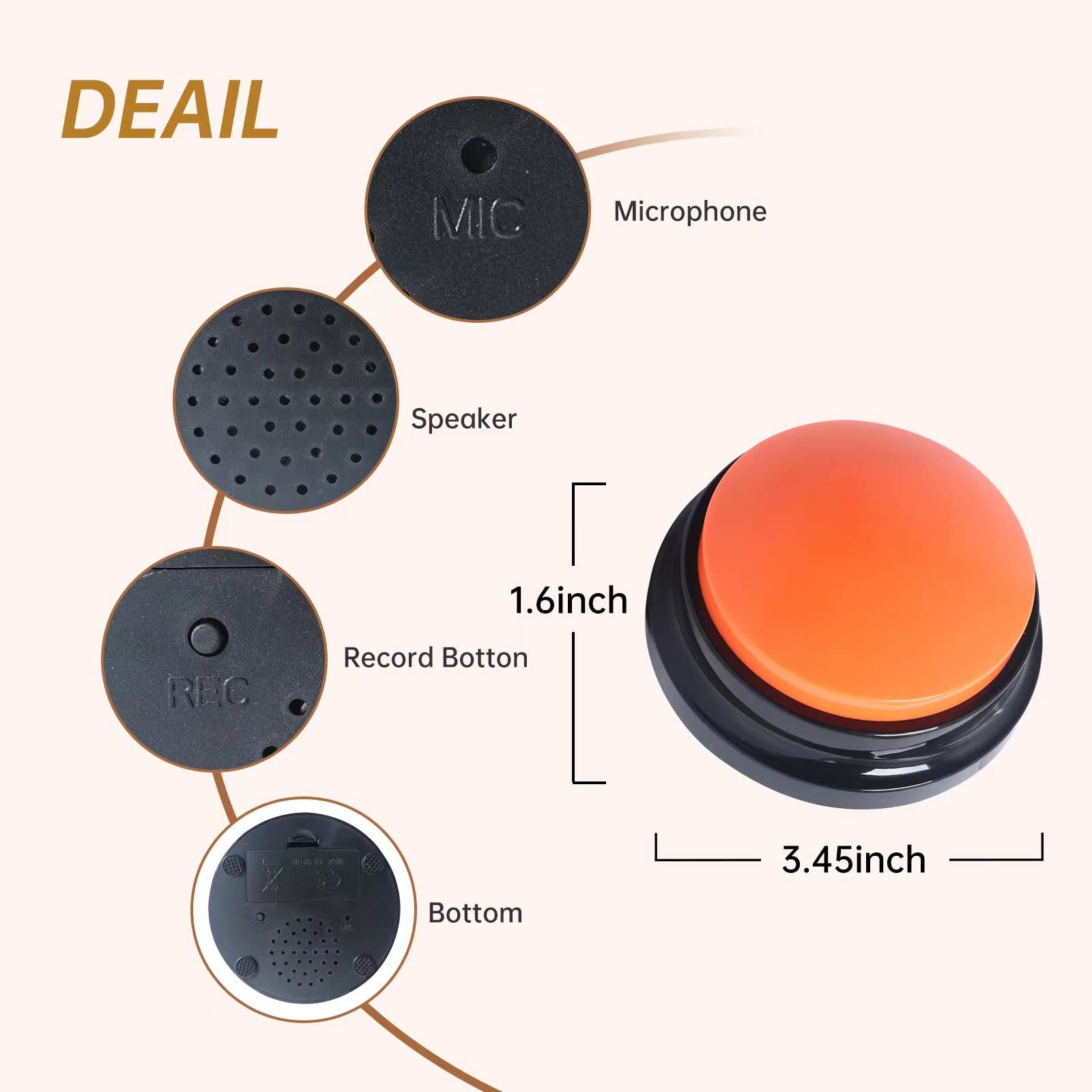 4 Color Voice Recording Button, Dog Buttons For Communication Pet Training Buzzer, 30 Second Record & Playback, Funny Gift For S