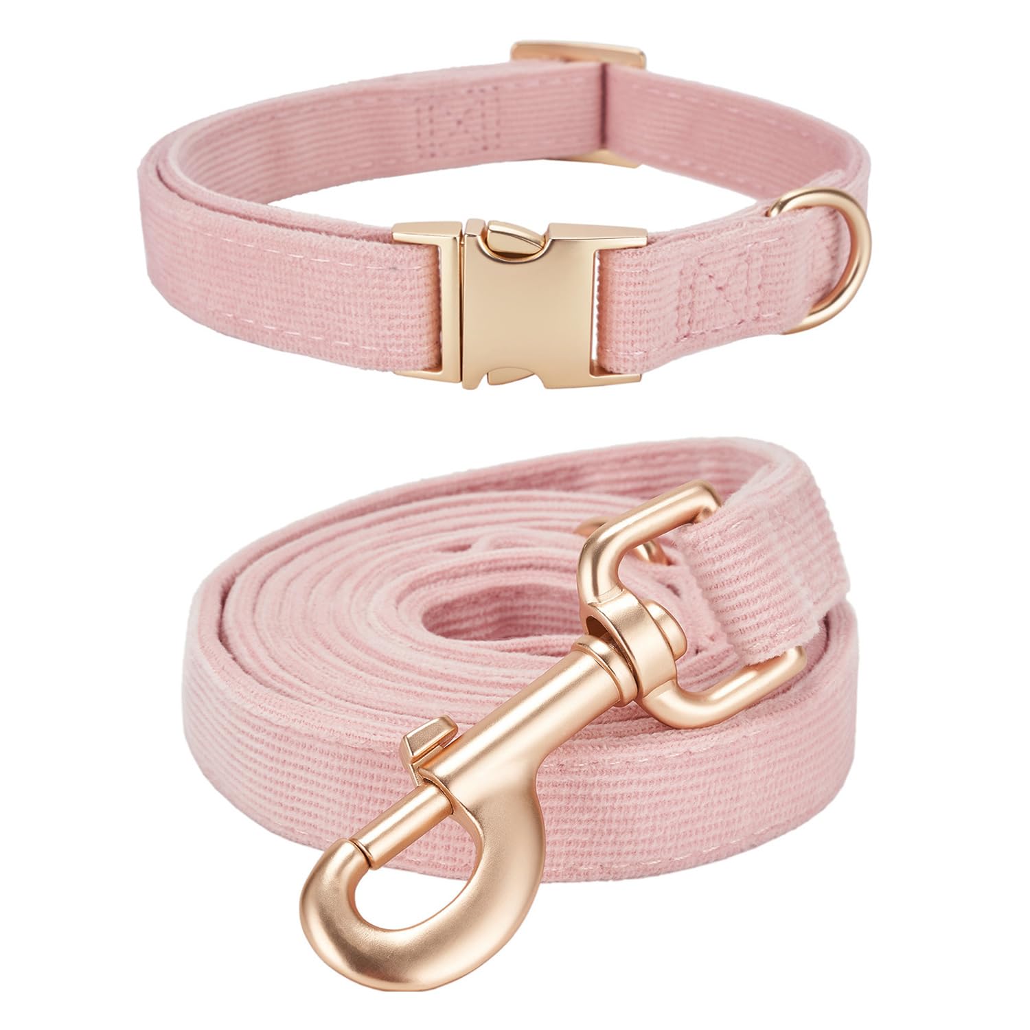 Ewinoom Soft Corduroy Dog Collar and Leash Set, Adjustable Cotton Dog Collars with Metal Buckle and Lead for Small Dogs,Baby Pin